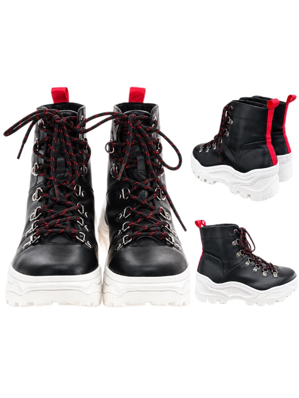 Nina Women’s Size 7 Black Platform Hiking Boots Red Plaid Lug Sole